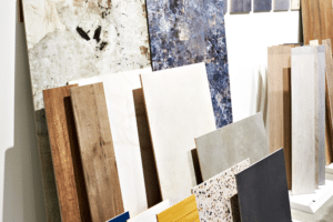 Large format tiles displayed in a showroom in Windsor CO for flooring design ideas